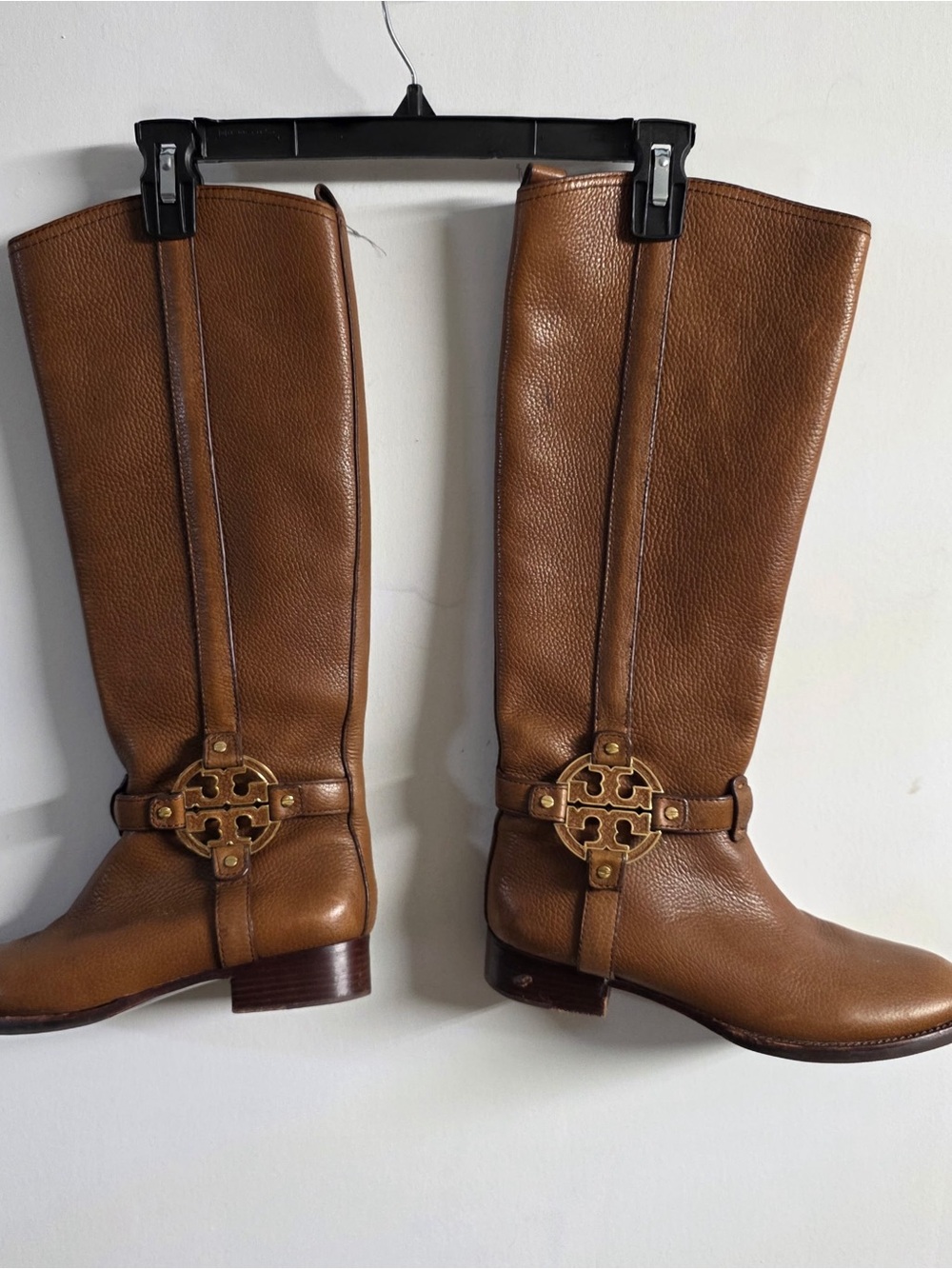 Tory Burch Cognac Leather Over-the-Knee Boots with Gold Logo